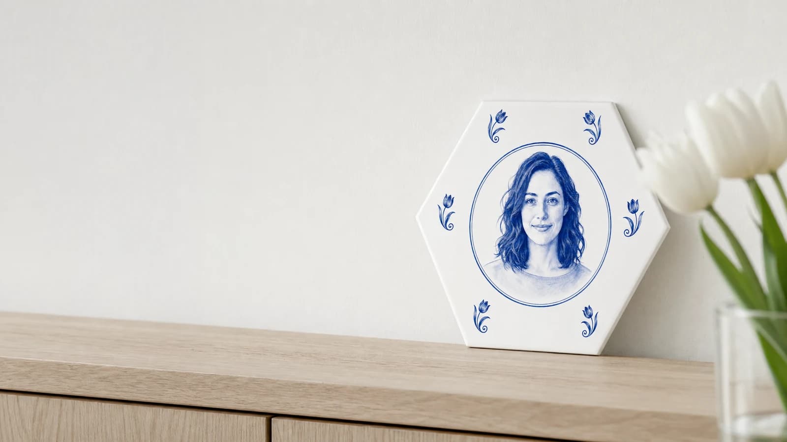 Sześciokątny kafelek fotograficzny — Delft Blue