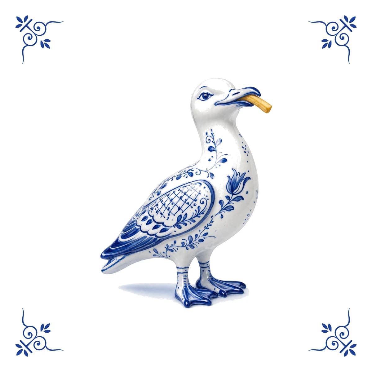 Seagull with a chip – Delft blue tile